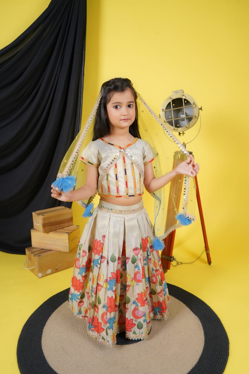 Multicolour Lengha choli with yellow Dupatta