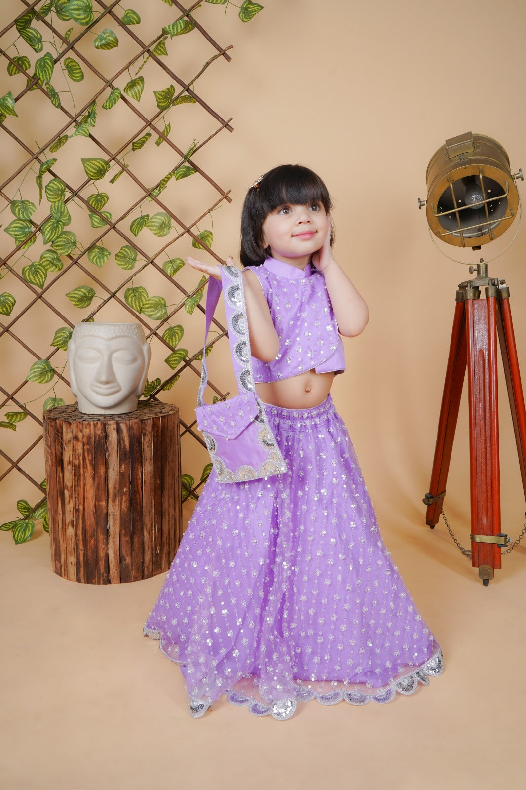 Purple Lengha Choli With Matched Dupatta And Bags
