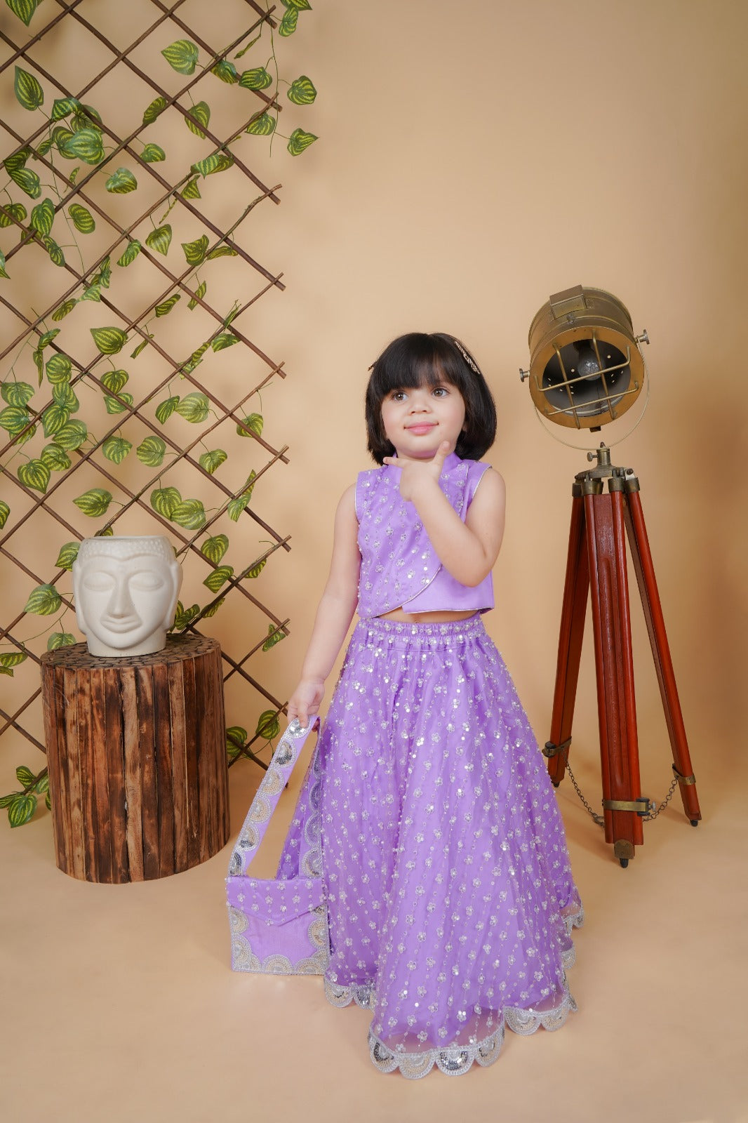 Purple Lengha Choli With Matched Dupatta And Bags