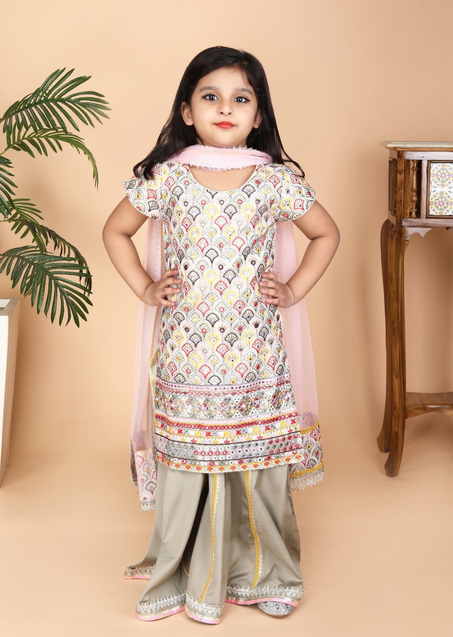 Embroidery Work Kurti Sharara