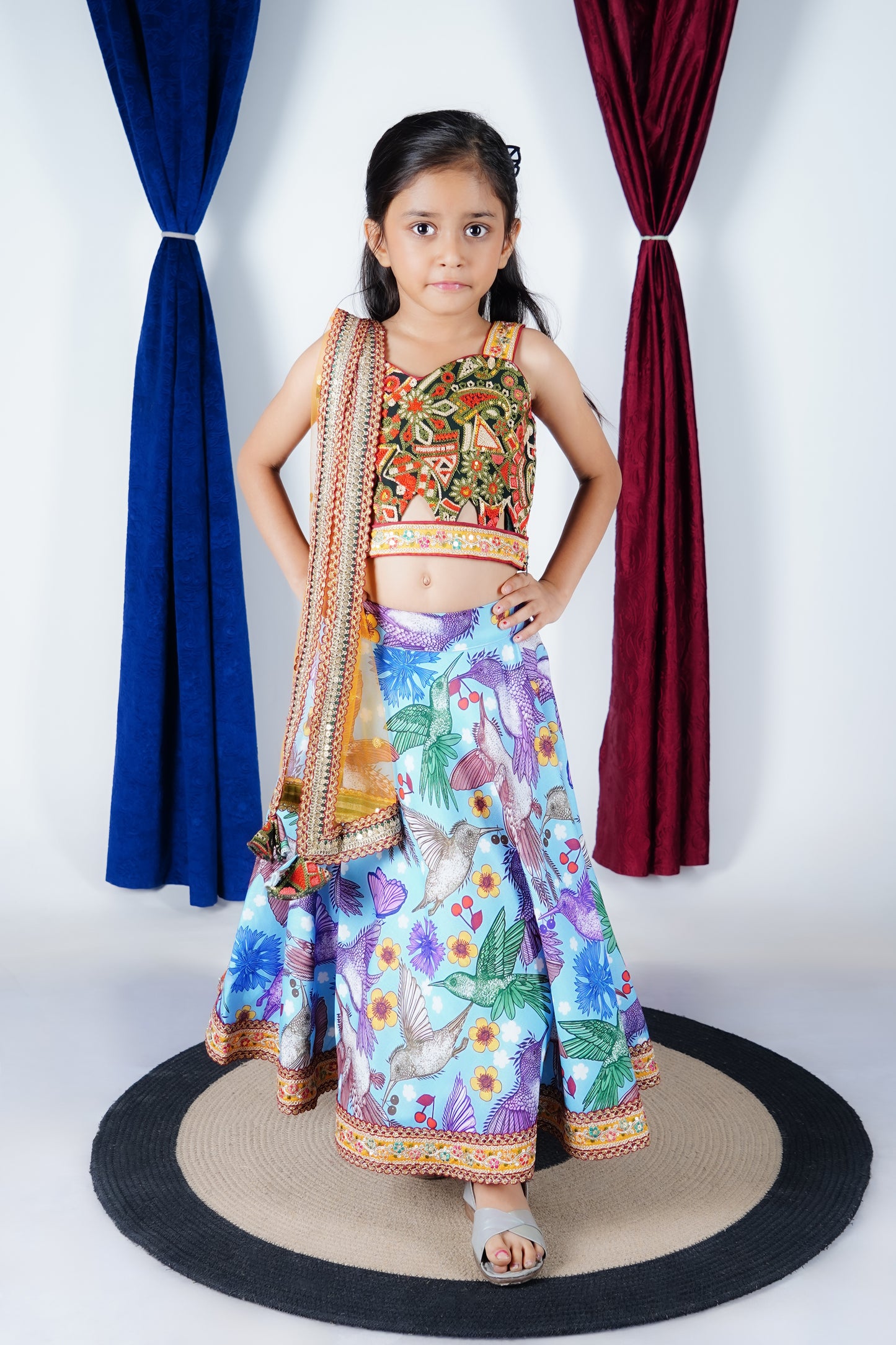 Multicolour Choli Blue Lengha