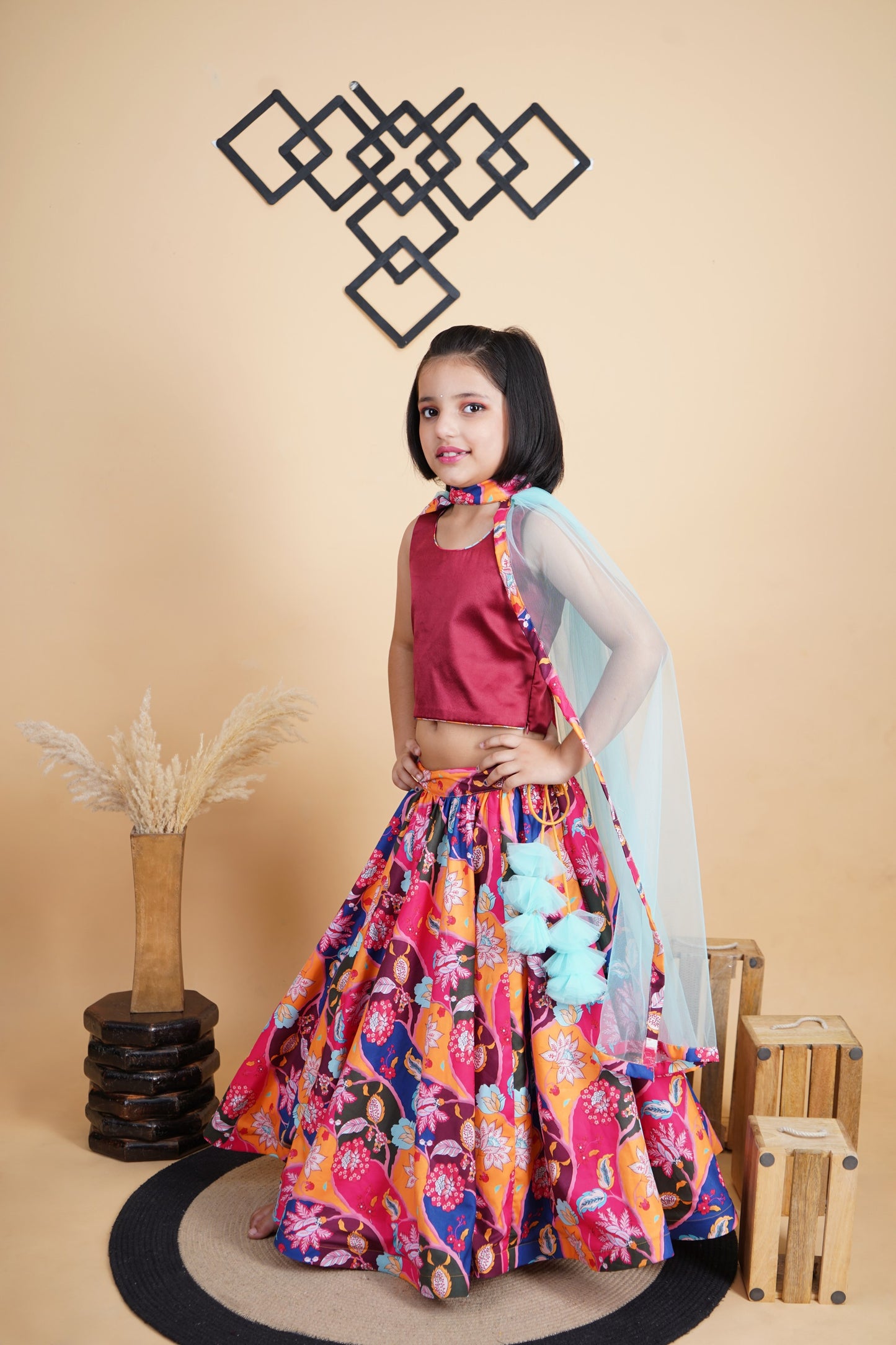 Multicolour Lengha Maroon Choli