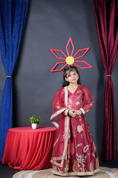 Maroon Embroidery Lengha choli