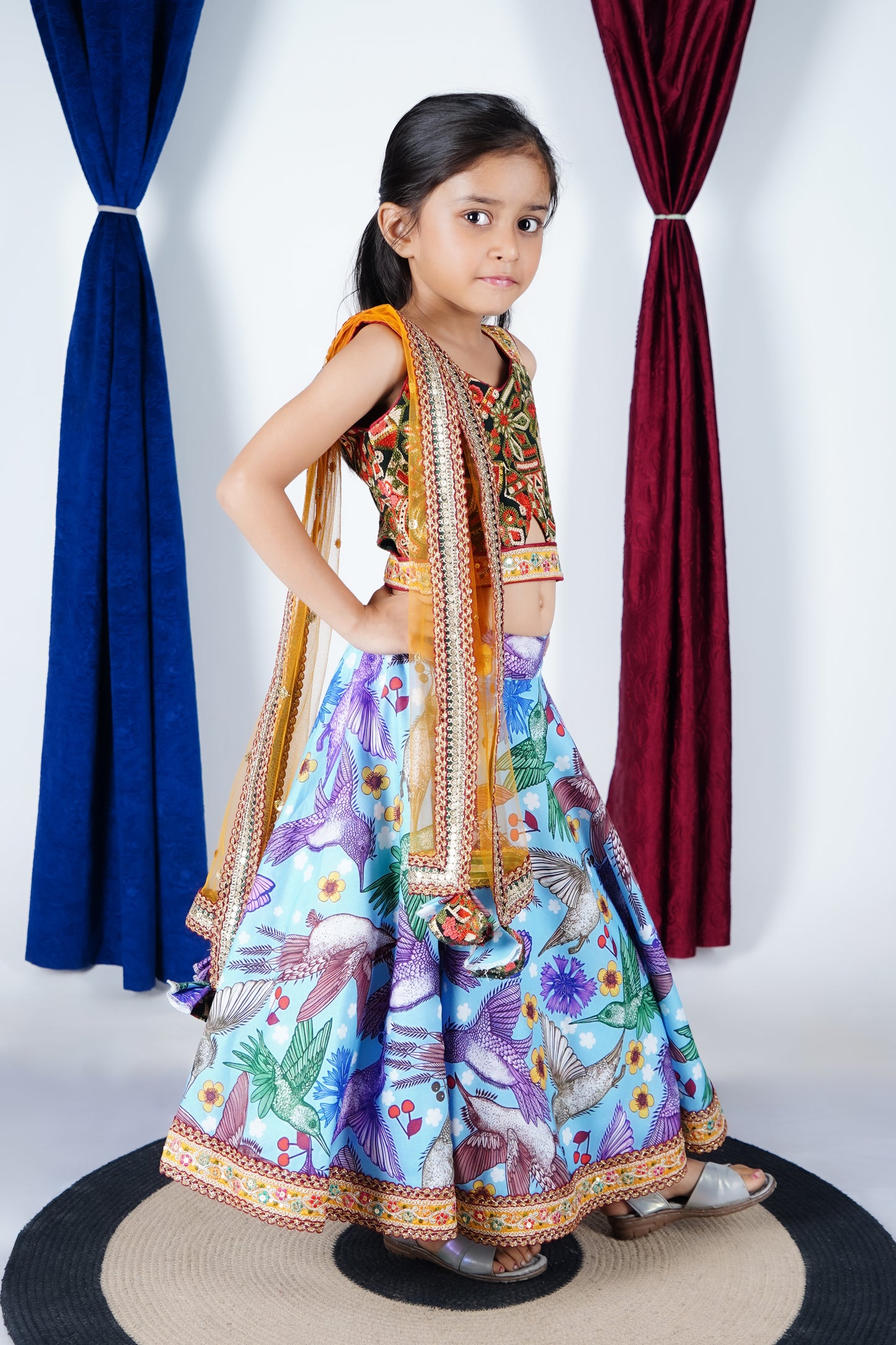 Multicolour Choli Blue Lengha