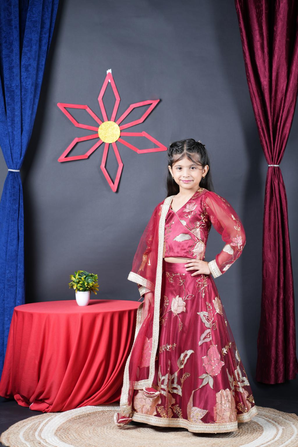 Maroon Embroidery Lengha choli