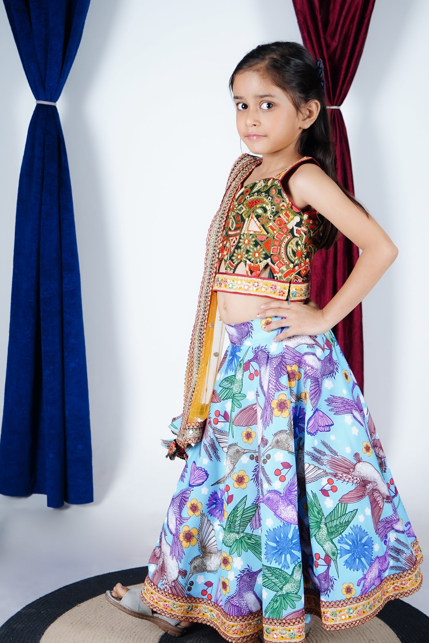 Multicolour Choli Blue Lengha