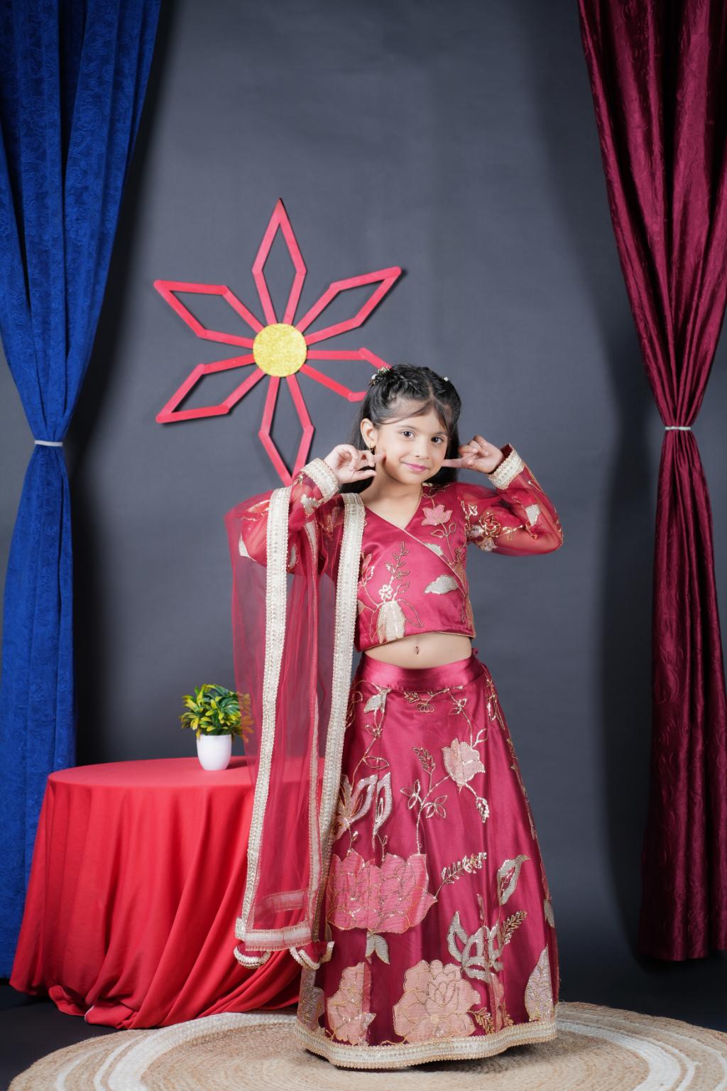 Maroon Embroidery Lengha choli