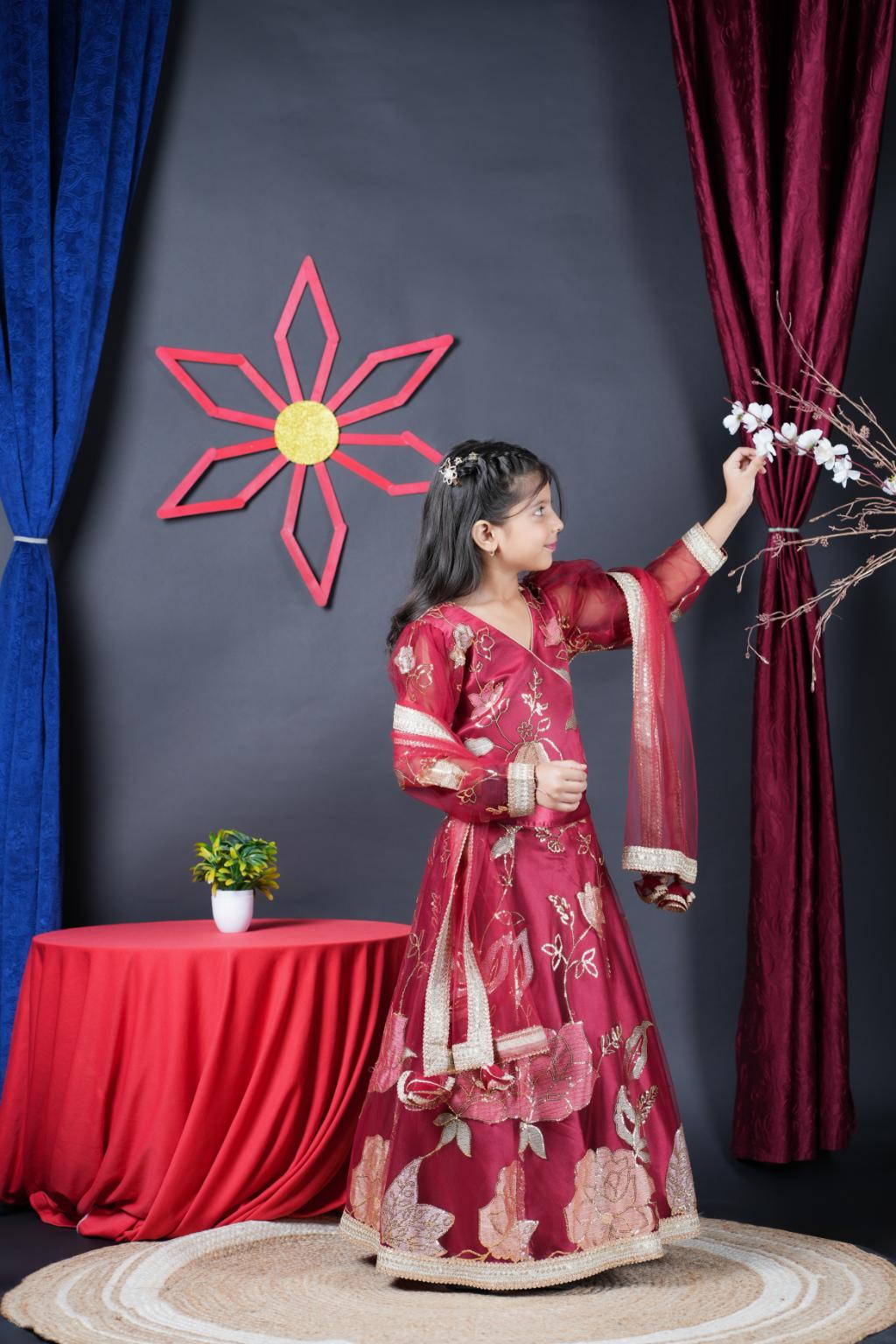 Maroon Embroidery Lengha choli