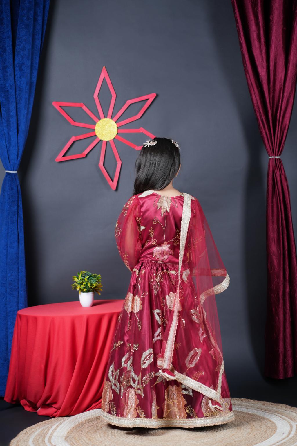 Maroon Embroidery Lengha choli