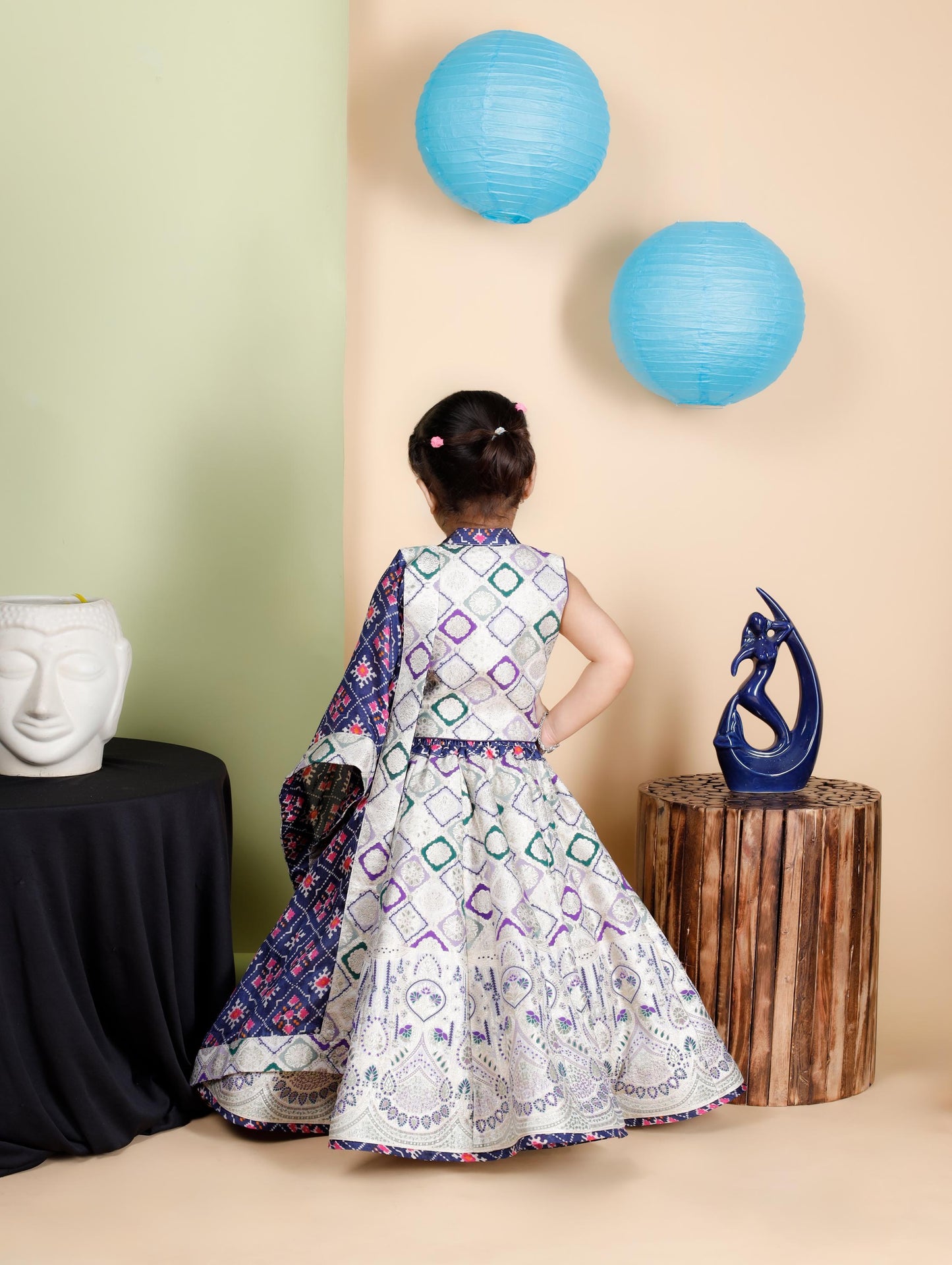 Multicolour Brocade Lengha Choli with Dupatta