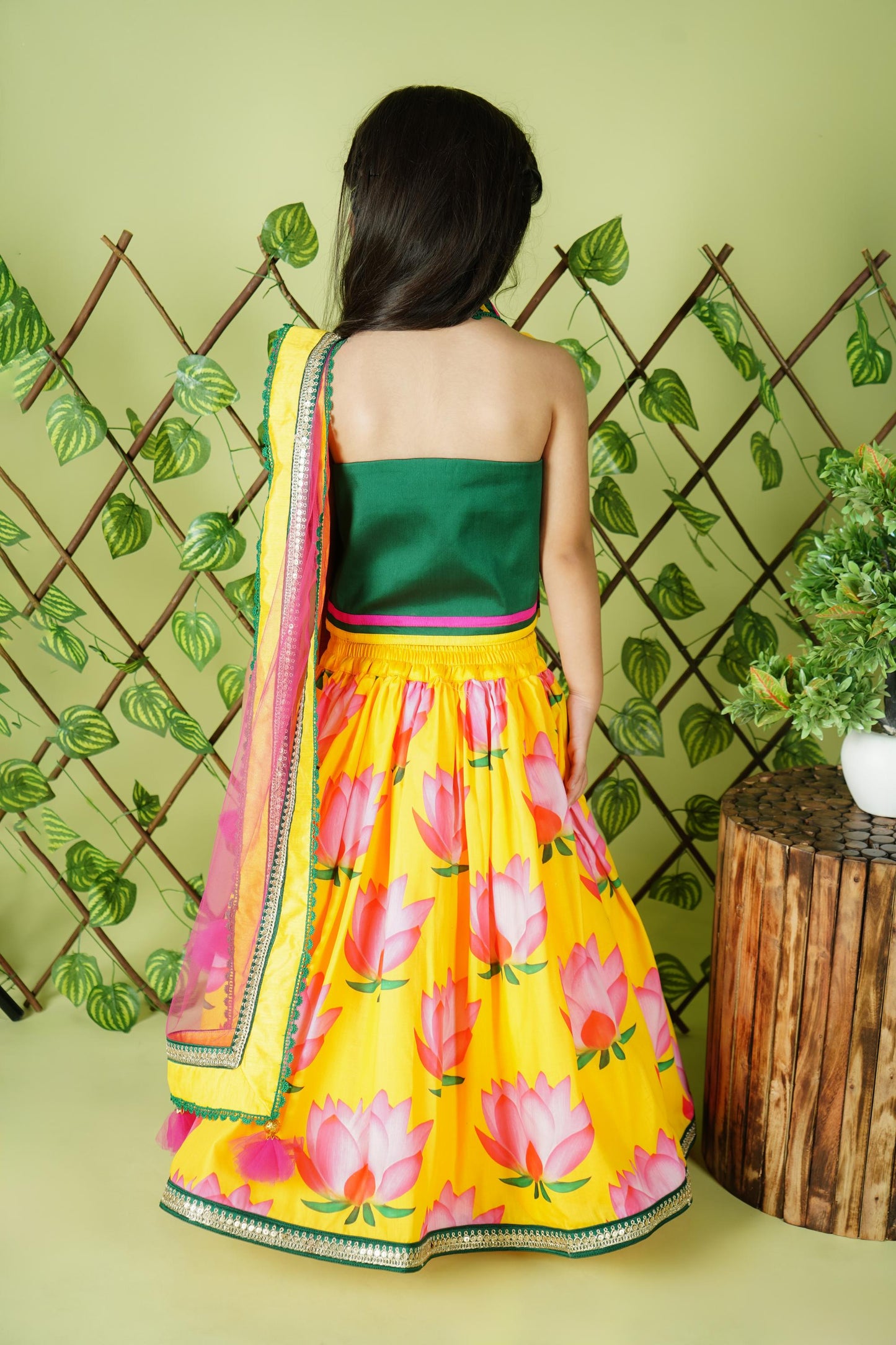 Lotus Printed Yellow Blue Choli