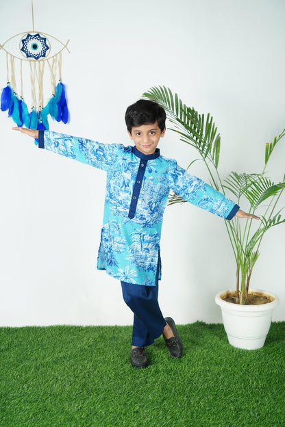 Blue Printed kurta Pant