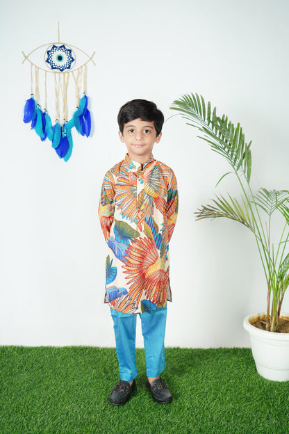 Multicolour Kurta Blue Pant