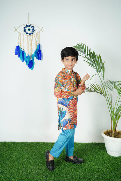 Multicolour Kurta Blue Pant