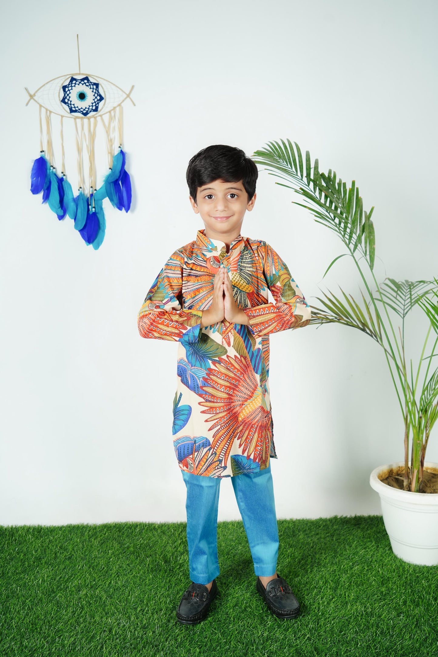 Multicolour Kurta Blue Pant