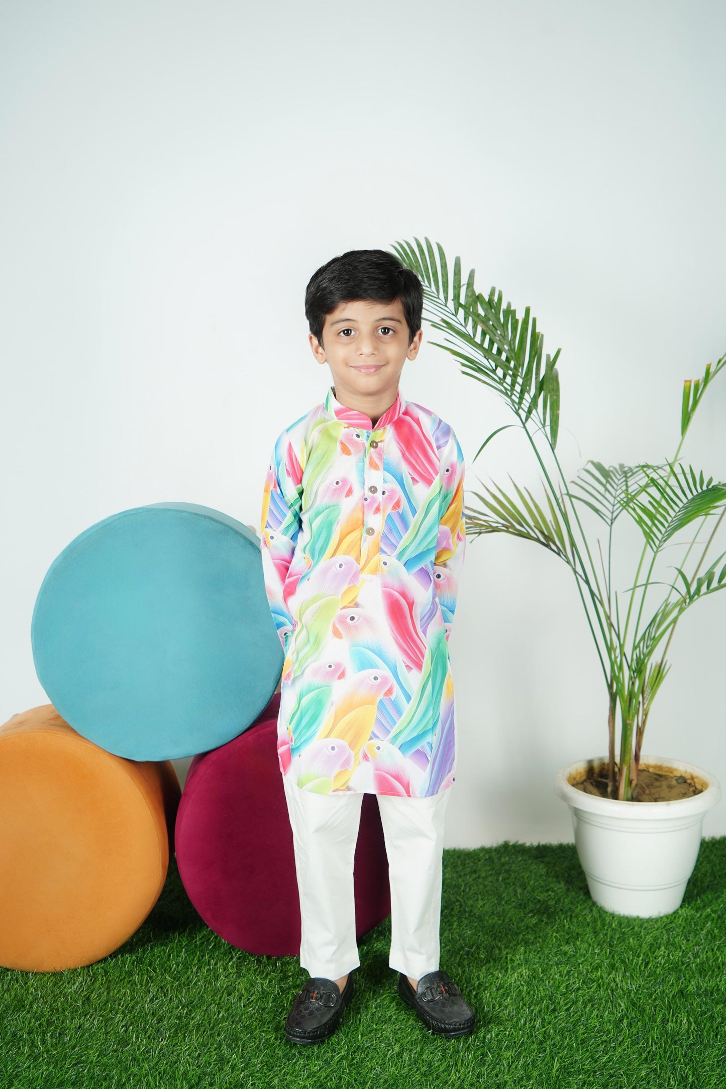 Parrot Printed Kurta Off White Pant