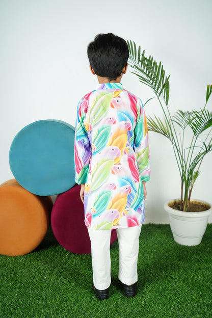 Parrot Printed Kurta Off White Pant