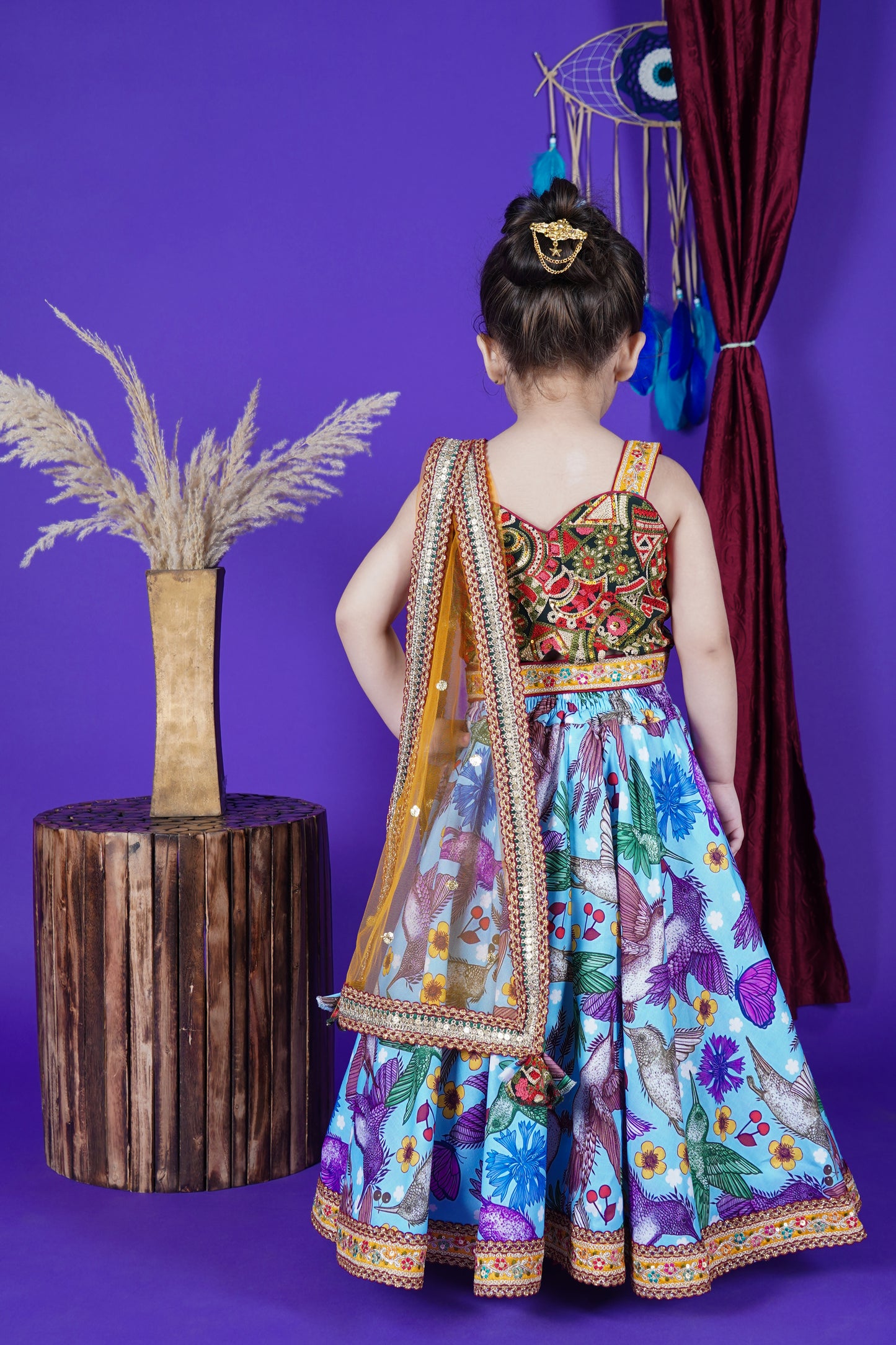 Multicolour Choli Blue Lengha