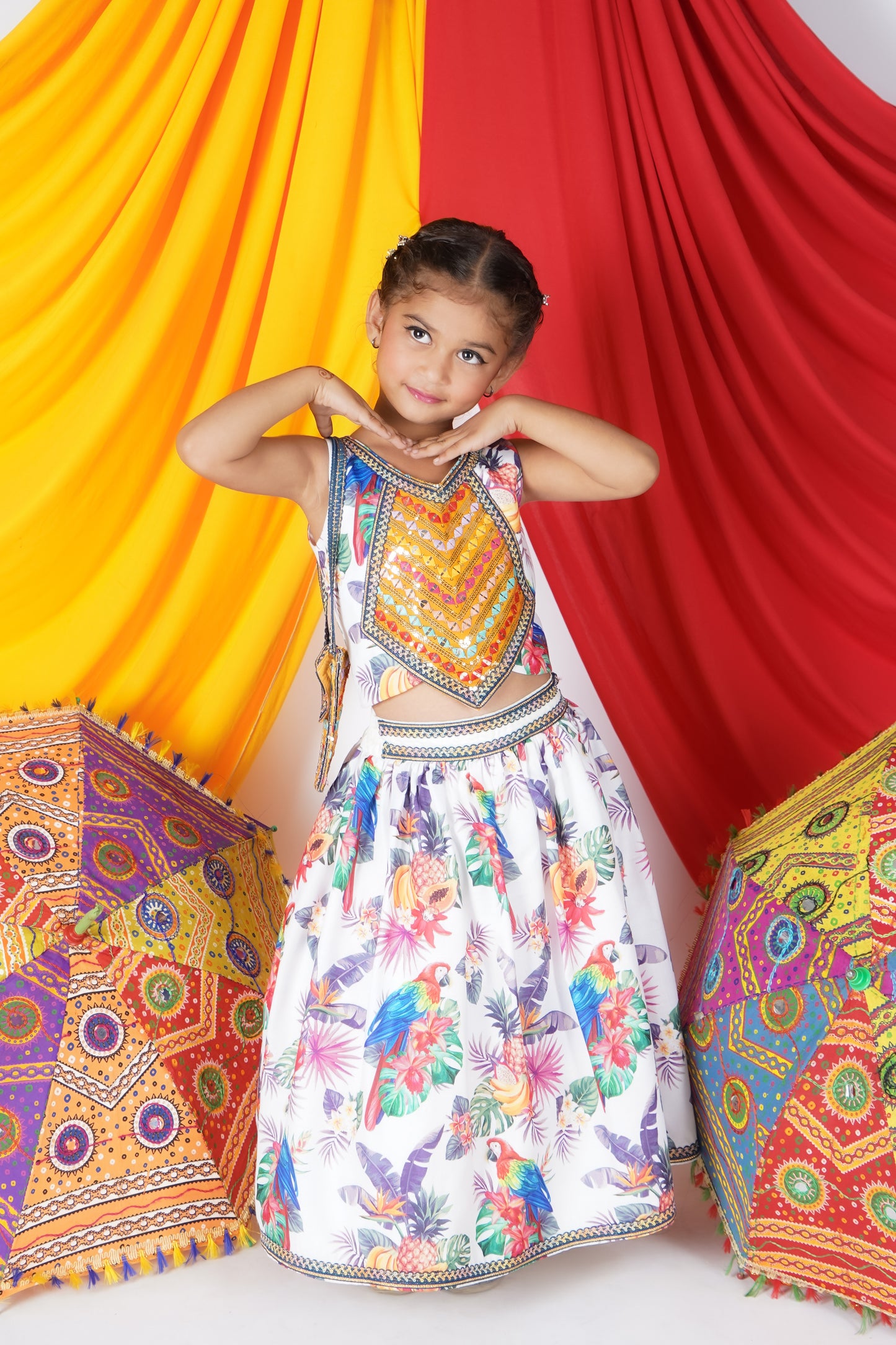 White Printed Lengha Choli