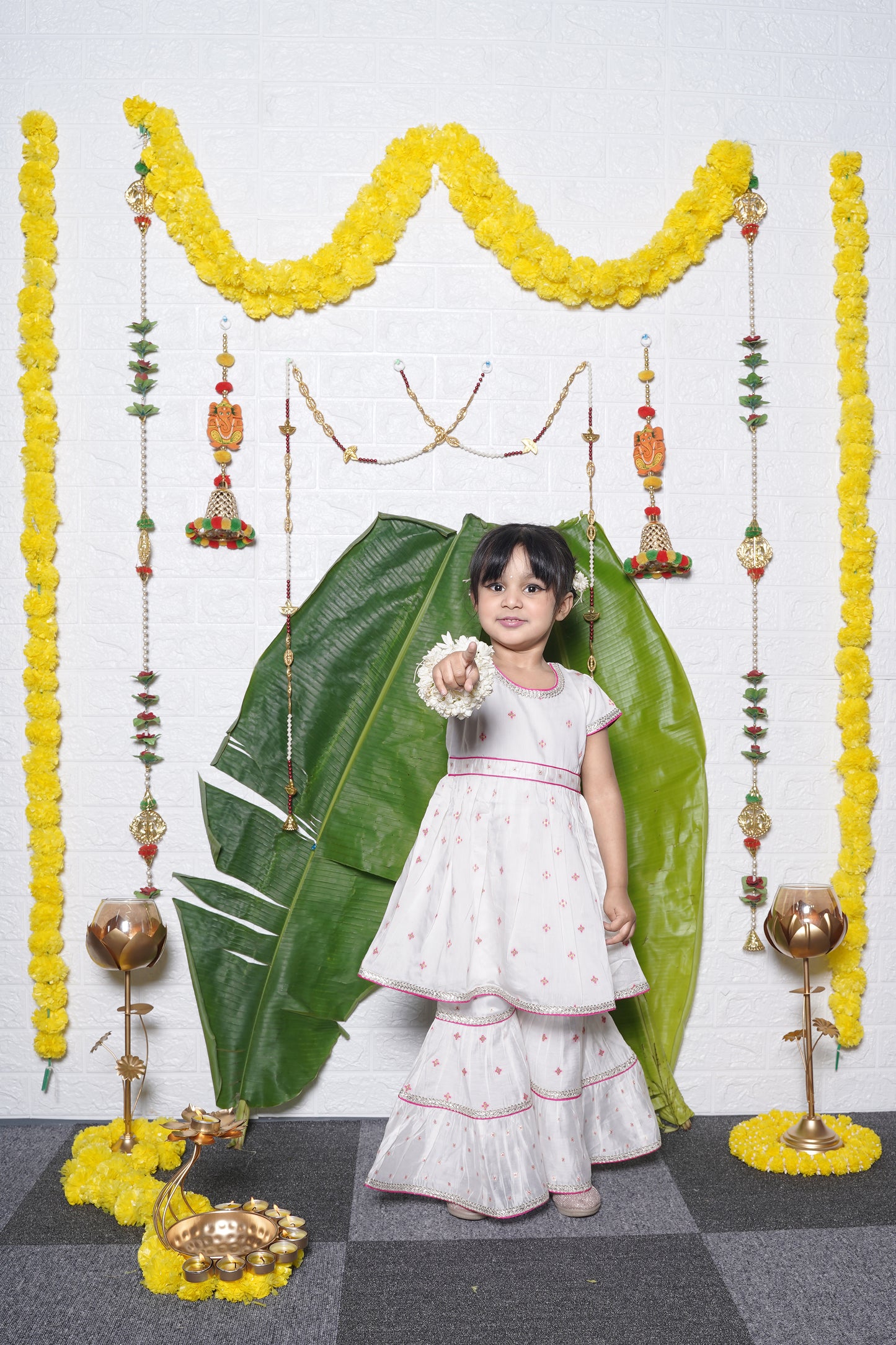 Pink Printed Chanderi Kurti Sharara