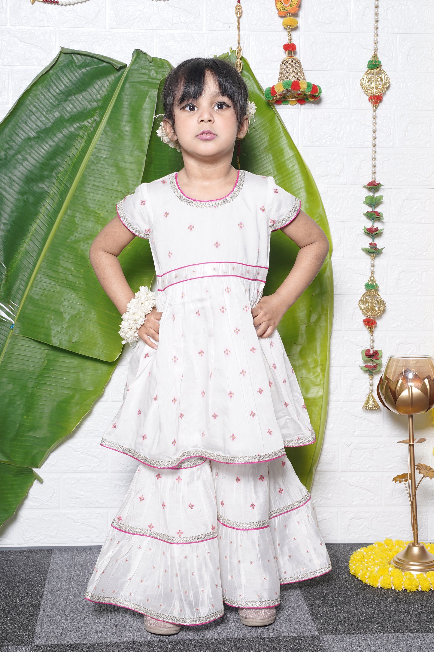 Pink Printed Chanderi Kurti Sharara