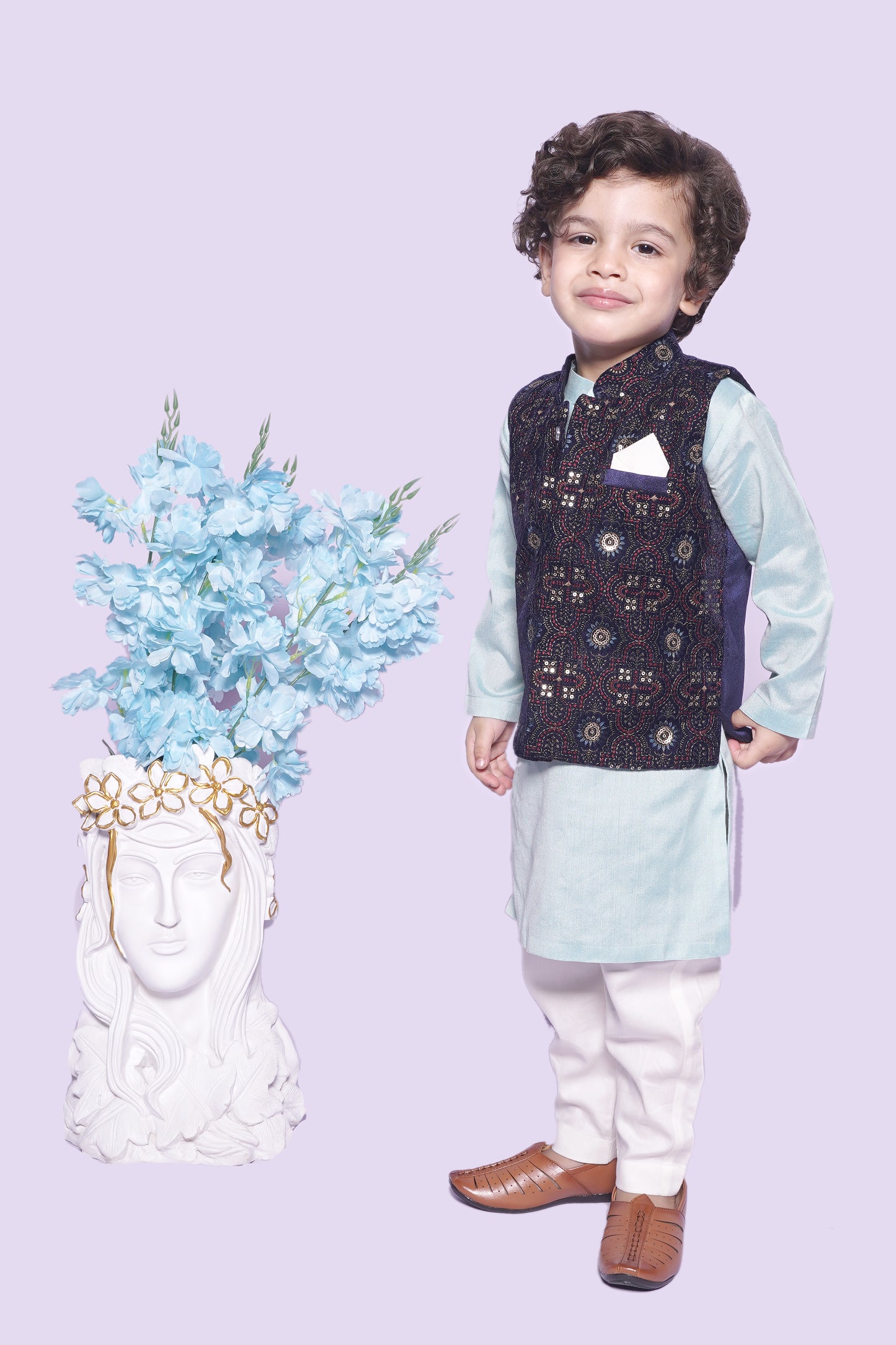 Aqua Kurta Off White Chudidar Blue Nehru Jacket