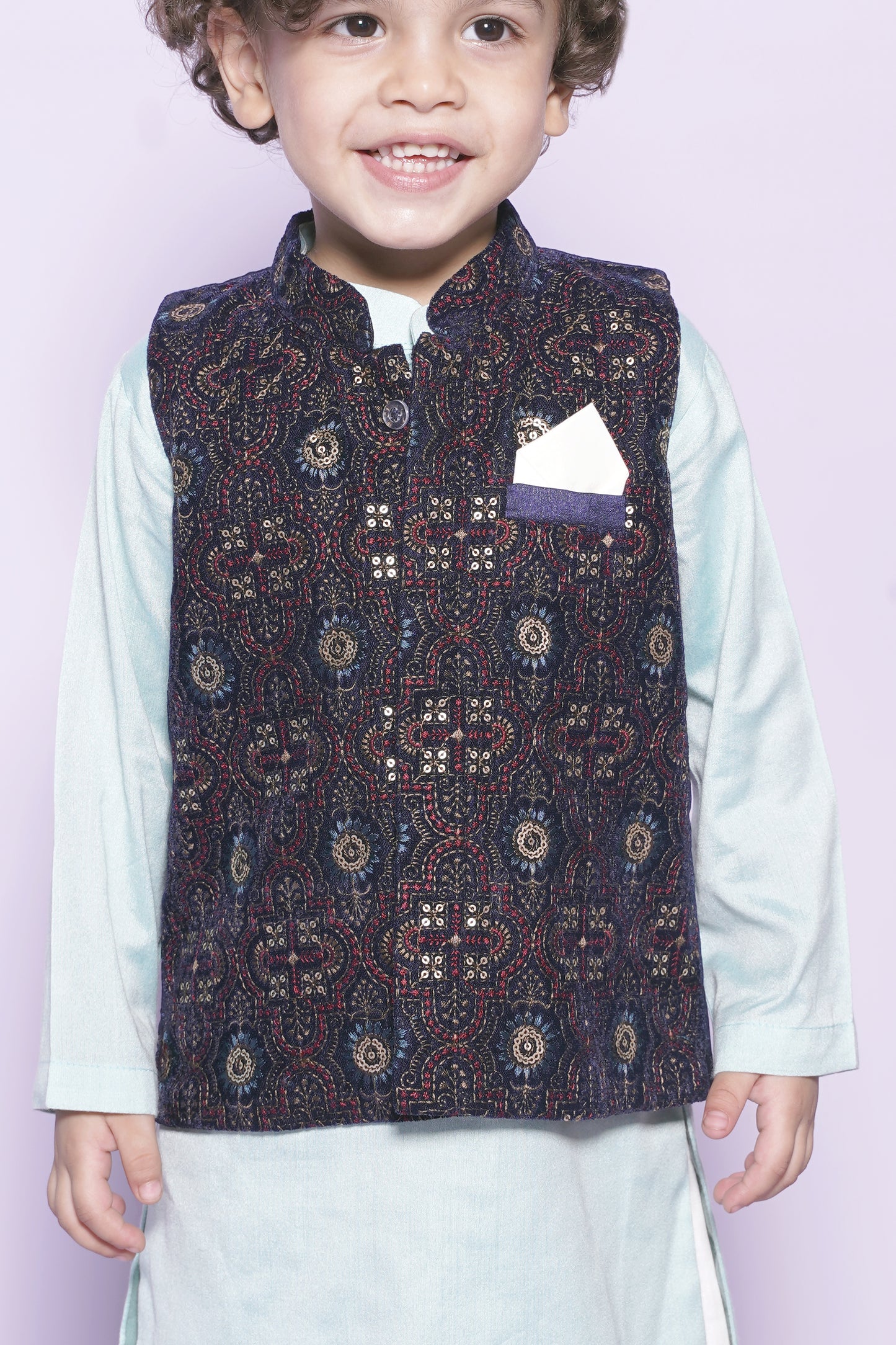 Aqua Kurta Off White Chudidar Blue Nehru Jacket