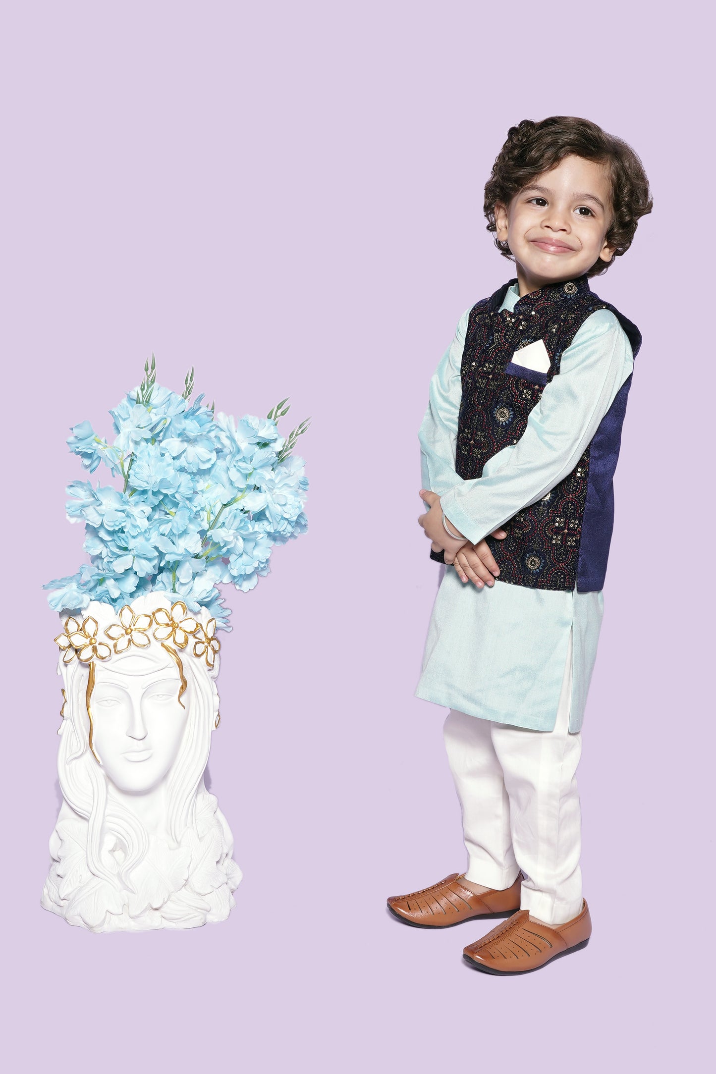 Aqua Kurta Off White Chudidar Blue Nehru Jacket