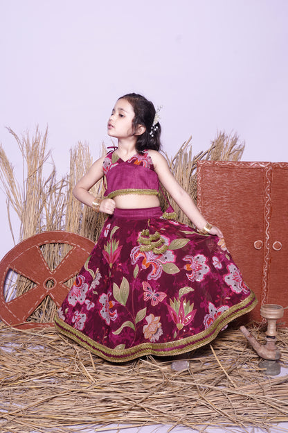 Wine Printed Lengha Choli