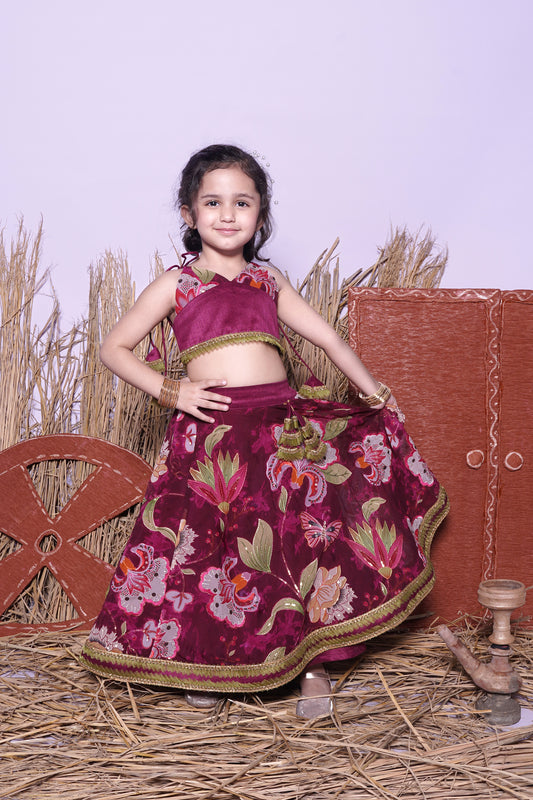 Wine Printed Lengha Choli