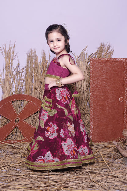 Wine Printed Lengha Choli