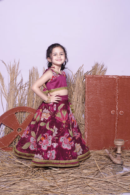 Wine Printed Lengha Choli