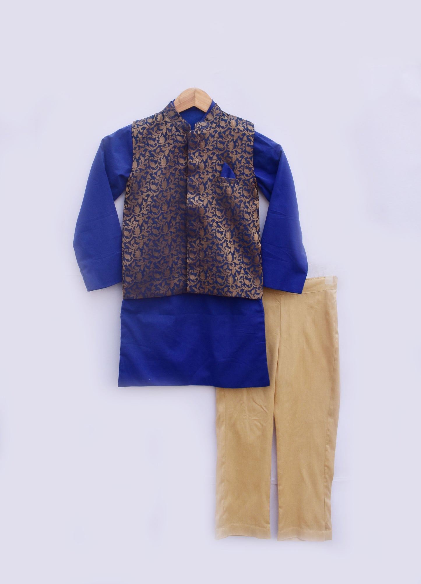 Brocade Nehru Jacket With Blue Kurta And Pant