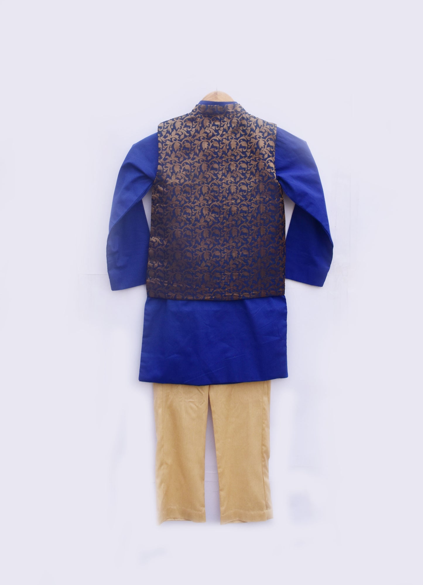 Brocade Nehru Jacket With Blue Kurta And Pant