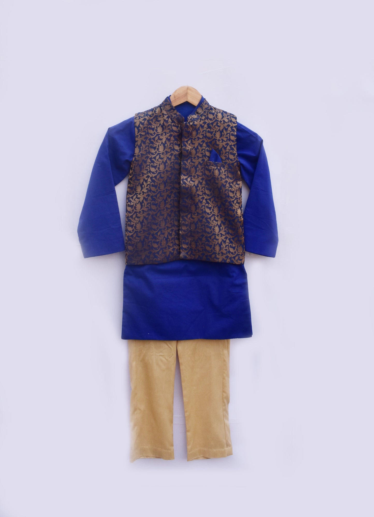 Brocade Nehru Jacket With Blue Kurta And Pant