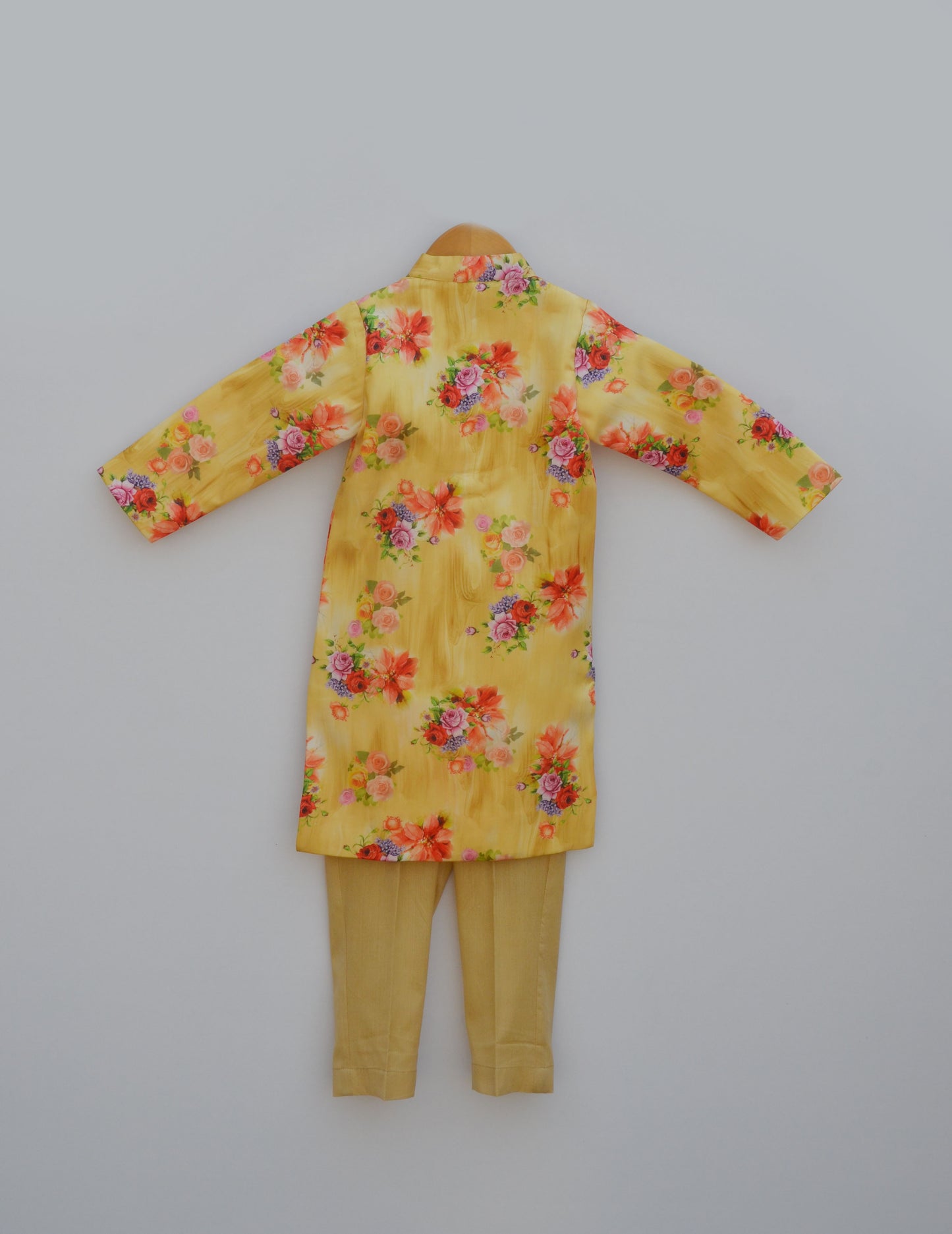 Yellow Printed Ajkan with Pant