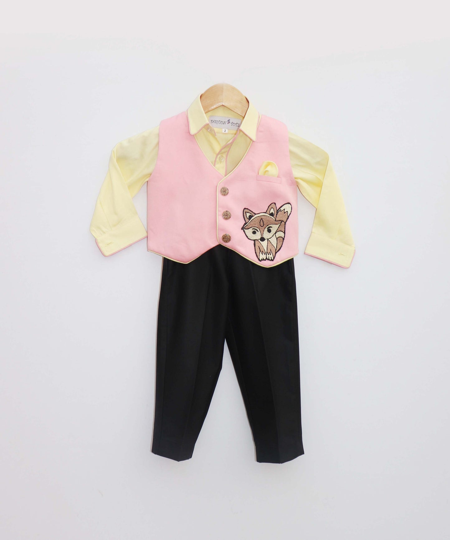 Pink Waist Coat With Yellow Shirt And Pant