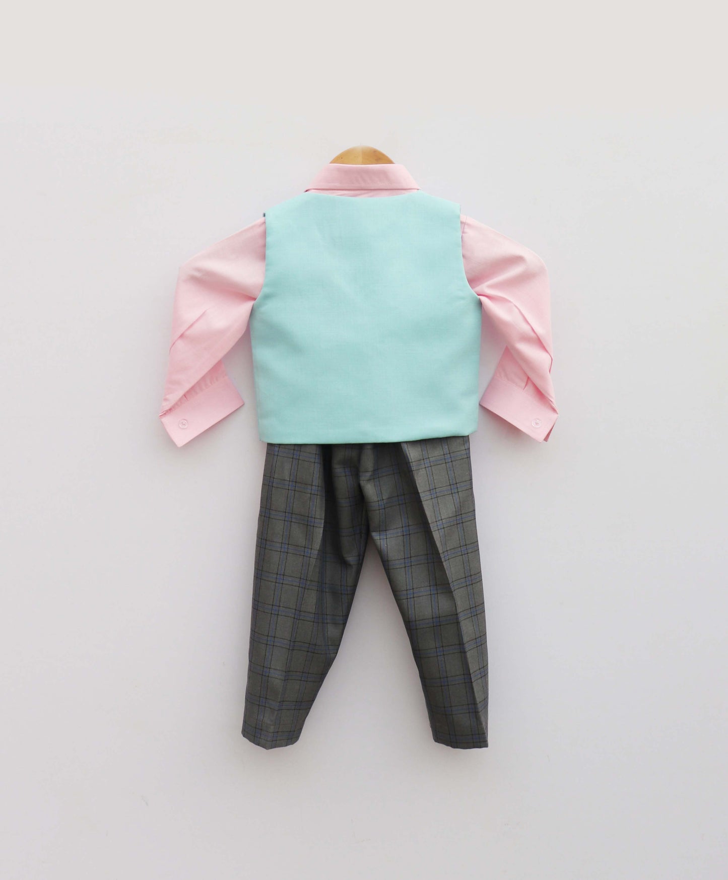 Blue Waist Coat With Pink Shirt And Check Pant