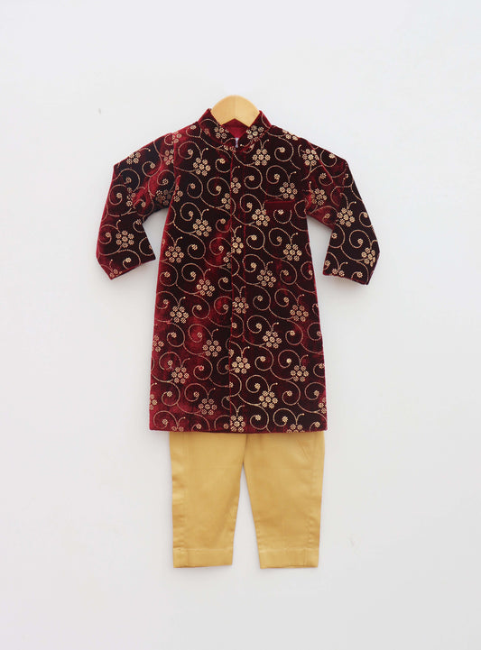 Maroon Printed Ajkan with Pant