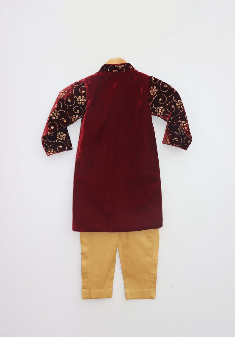 Maroon Printed Ajkan with Pant