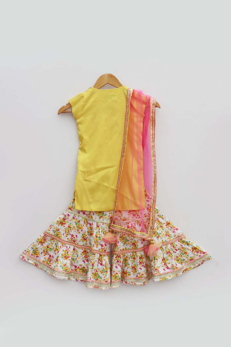 Yellow Kurti with Printed Sharara