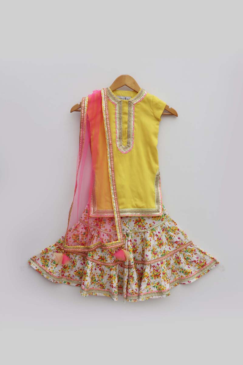 Yellow Kurti with Printed Sharara