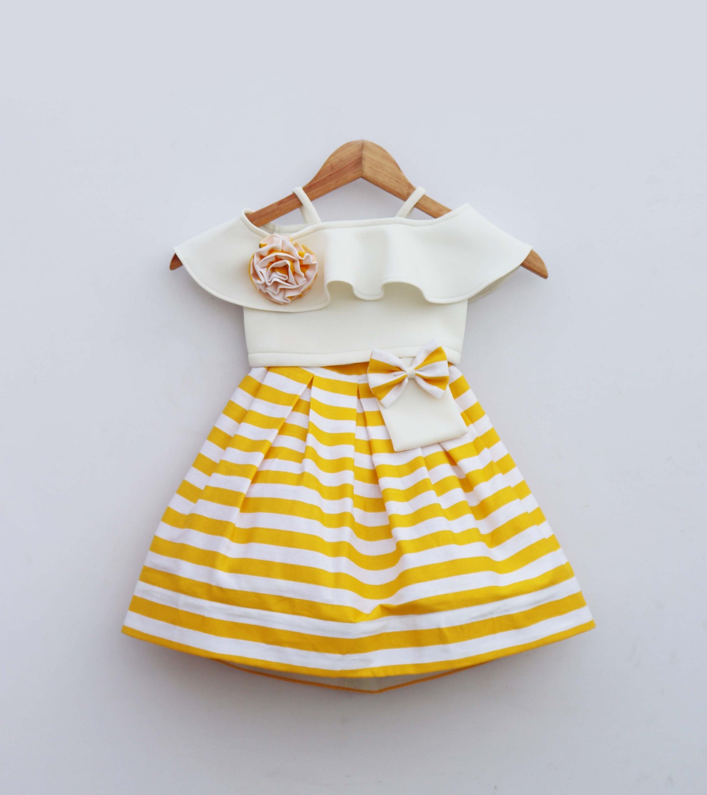 White Lycra Top With Yellow Stripe Skirt