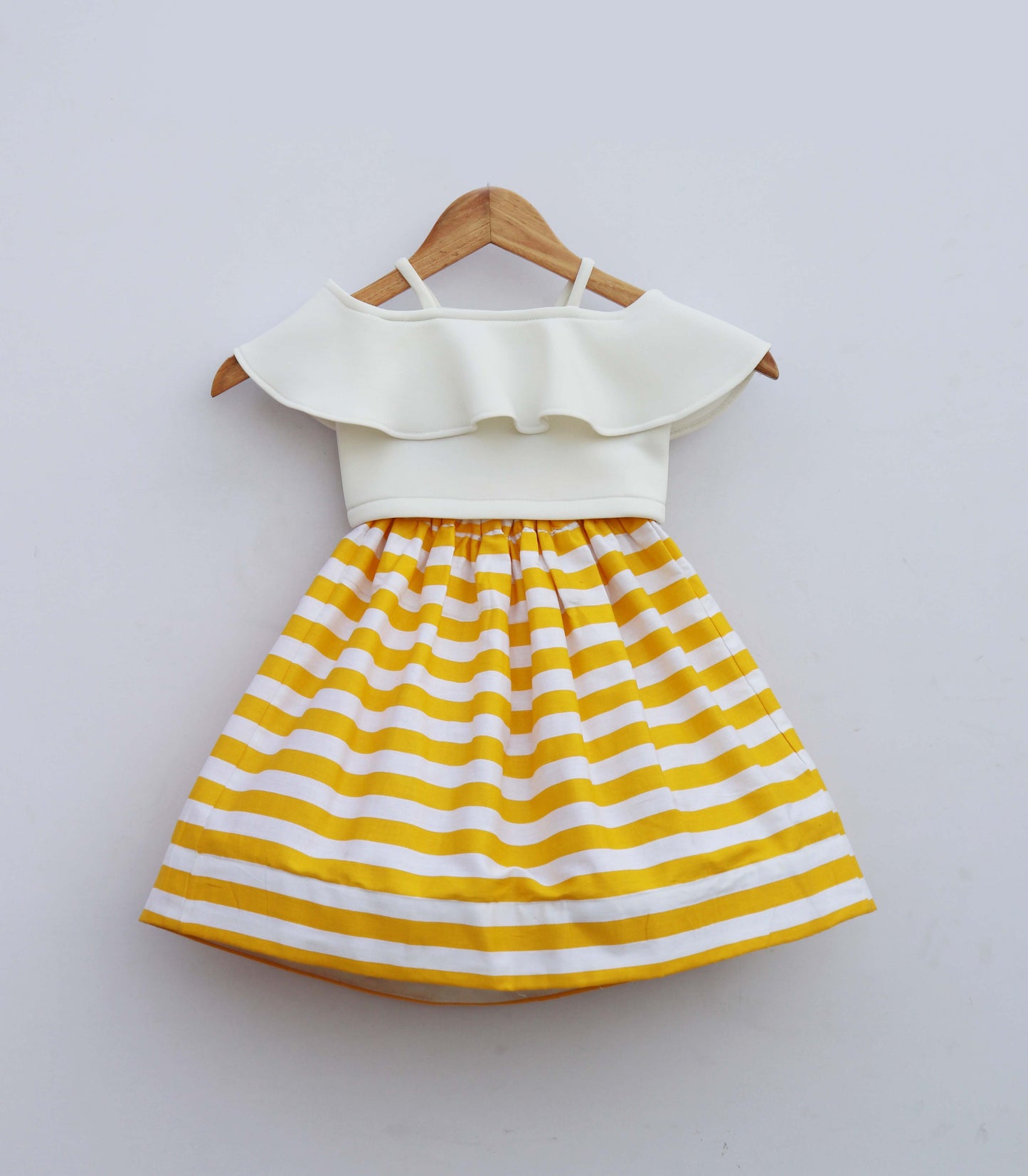 White Lycra Top With Yellow Stripe Skirt