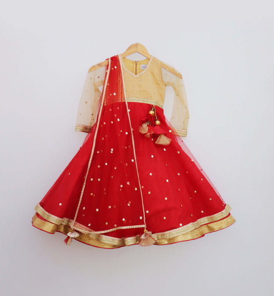 Gold And Red Sequence Anarkali