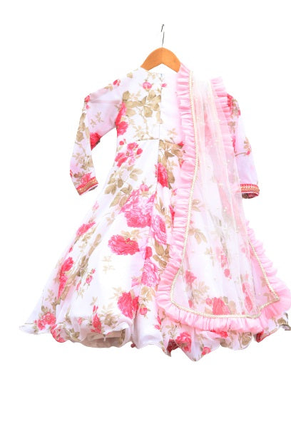 White Printed Anarkali