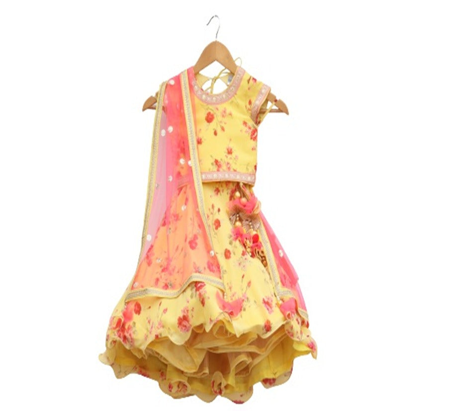 Printed Yellow Lehnga  Choli