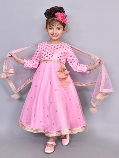 Pink aqua mirror Anarkali