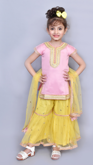 Pink kurti yellow sarara