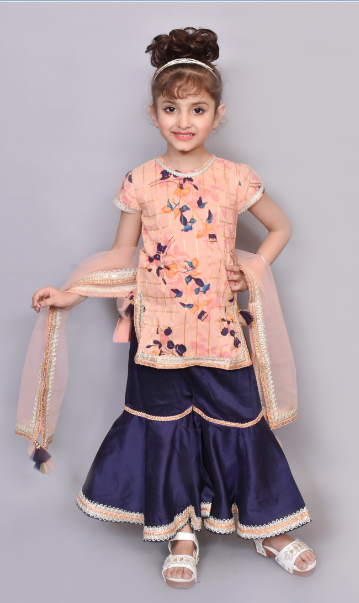 Peach Kurti Blue Sharara